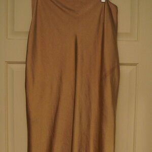 Old Navy Satin Midi Skirt 2X Champagne Gold Slip Skirt Elastic Waist